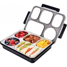 Mcreative Bento 1600 ml Lunchbox Tek Katlı 5 Bölmeli Çelik Sefer Tası Yemek Kutusu (Siyah)