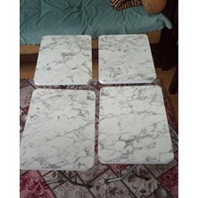 Can Vista Home Katlanabilir Beyaz Mermer Desenli Paslanmaz Gri Metal Ayaklı 4'lü Zigon Sehpa Takımı