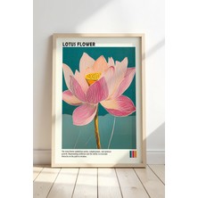 Minimalist Lotus Çiçeği Japandi Tarzı Doğal Ahşap Çerçeveli duvar tablosu