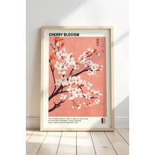 Kiraz Çiçeği Pembe Japon Duvar Sanatı Vintage Doğal Ahşap Çerçeveli tablo