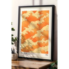 Turuncu Tonlarda Soyut Dalga Japandi Ahşap Çerçeveli Duvar Tablosu