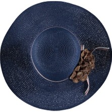 Bipamuk Yazlık Kadın Fötr Hasır Plaj Şapka Çiçek Aksesuarlı Fransız Tasarım Şapka