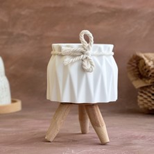 Serengeti Home Ahşap Ayaklı El Yapımı İskandinav Tarz Beyaz Beton Saksı- Tekli Minimal Dekoratif Saksı (15 Cm)