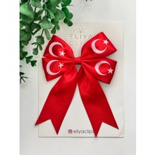 Eliya Clips 1 Adet Türk Bayrak Kırmızı Saten Kurdela Klips Toka 23 Nisan, 29 Ekim, 10 Kasım Toka