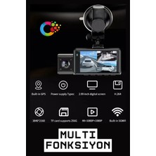 Teknotopia 4K UHD 3 Kanallı Araç Içi Kamera Wifi Bağlantılı Park Izleme App Kontrol Gps Takibi Gece Görüşü Ön ve Arka Kamera 7/24 Kayıt