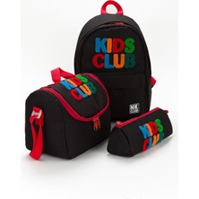 Ilkokul Siyah Sırt Çantası Anaokulu  Beslenme Çantası Kalemlik 3'lü Set