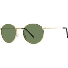 Sanches Retro Yuvarlak Unisex Güneş Gözlüğü Altın Çerçeve Yeşil Polarize Cam