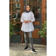 Kayra  Trok Baskılı Poplin Tunik KA-B25-21014 Beyaz