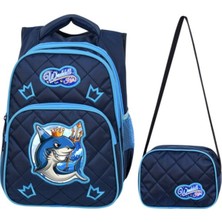 Lacivert Köpek Balığı Desenli Ilkokul Çantası Beslenme Çantalı 24006