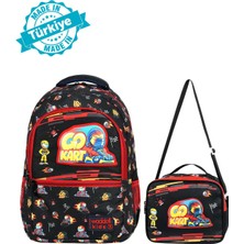 Formula Araba Deri Nakış Desenli Erkek Çocuk Ilkokul Sırt Çantası ve Beslenme Çantası