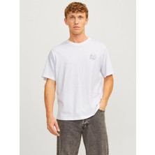 Jack & Jones JORLAMIN Skull Logo Sırt Baskılı White Erkek Tişört 12272692