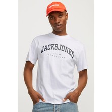 Jack & Jones JJECALEB VARSITY 0 Yaka White Erkek Tişört 12257579