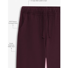 Elemge %100 Pamuk 2'li Premium Kumaş Pijama Altı Beli Regular Fit Lastikli Ipli Cepli Terletmez Esnek Bordo-Haki Erkek Rahat Kesim Eşofman Paket
