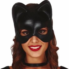 Ynt İthalat Siyah Deri Görünümlü Kedi Maskesi – Cosplay Maskeli Balo