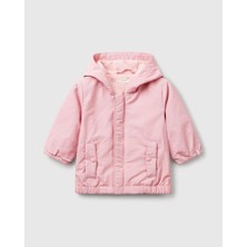Kız Çocuk Pembe Fermuarlı ve Kapüşonlu Yağmurluk