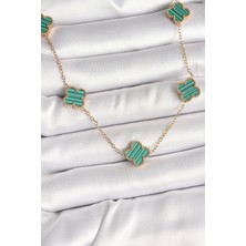 316L Çelik Gold Renk Zincir Yeşil Yonca Model Kadın Kolye