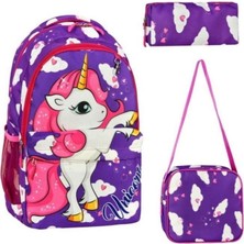 Unıcorn Ilk Okul Çocuk Sırt Çantası 3lü Takım Set Dayanıklı Su Geçirmez
