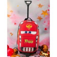 Kırmızı Cars F66 Yarış Arabası Anaokulu Kreş Çekçekli Tekerli 2-6 Yaş Sırt Çantası Okul Çantası