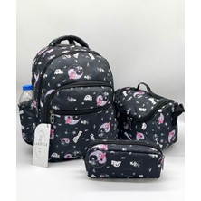 Ilkokul Çantası Karakter Baskılı Ortopedi 3'lü Takım Kız Çocuk Ilk Okul Çantası Siyah