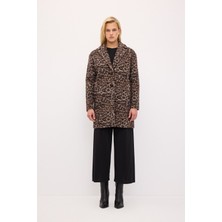 Love My Body Leopar Desenli Yün Karışımlı Kaban Leopar Kahve 136L9094000