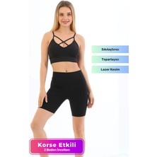Yeni Sezon Toparlayıcı Şekillendirici Lazer Kesim Biker Korseli Tayt
