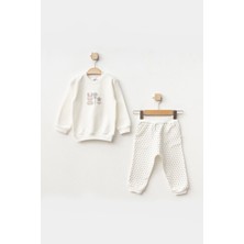 Aziz Bebe Erkek Bebek Tavşan Nakışlı Sweatshirt Pantolon 2 'li Alt Üst Bebek Takımı 3 Ay - 18 Ay