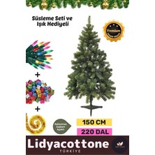 Lidya Cottone Noel Paketi Kutu Süsleme Seti 150 cm Yeşil Yılbaşı Çam Ağacı Renkli Işığı ile Kutlama İçin 220 Dal