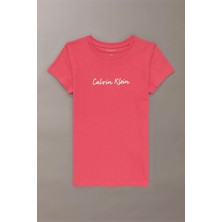 Kız Çocuk Ck Script Logo Slim T-Shirt - Kırmızı