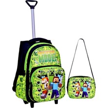 Çekçekli Yeşil Oyun Baskılı, Ortopedik Sırt Özellikli, Ilkokul Çantası + Beslenme Çantası