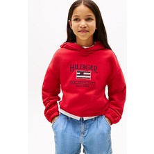 Kız Çocuk Th Sequin Bayrak Kapüşonlu Sweatshirt - Kırmızı