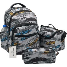 Folyo Beslenmelik ve Kalemlikli Araba Desenli Erkek Çocuk Ilkokul Çantası