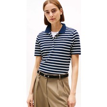 Kadın Th Pique 1985 Polo Çizgili T-Shirt - Lacivert