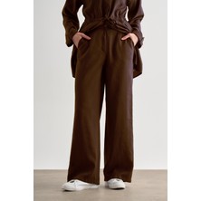 Acı Kahve Mizalle Koyu Kahverengi Rahat Kesim Geniş Paçalı Modal Pantolon