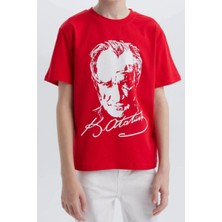 Kırmızı Beyaz Atatürk Baskılı Unisex Çocuk Tişört