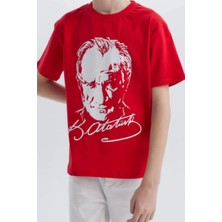 Kırmızı Beyaz Atatürk Baskılı Unisex Çocuk Tişört