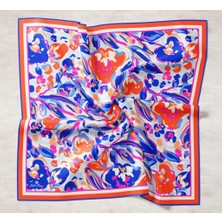 Silk Home Saks Mavi-Somon Desenli Tivil Ipek Eşarp IST11405-21