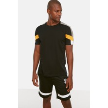 Siyah  Slim/dar Kesim Bisiklet Yaka Kısa Kollu Renk Bloklu %100 Pamuk T-Shirt TMNSS20TS0187