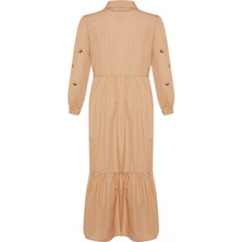 Camel Nakış Detaylı Yarım Pat Pamuku Dokuma Elbise TCTSS23EB00150