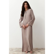 Bej Taş Işlemeli Ince Krep Dokuma Mevlana Kap & Ferace &abaya