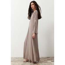 Bej Taş Işlemeli Ince Krep Dokuma Mevlana Kap & Ferace &abaya