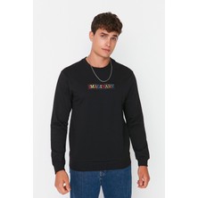 Siyah Erkek Regular Fit Bisiklet Yaka Uzun Kollu Sweatshirt TMNAW23SW00089