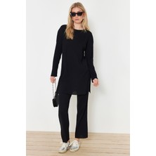 Siyah Oversize Fitilli Örme Alt-Üst Takım TCTSS24US00060