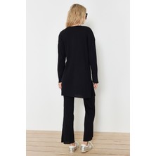 Siyah Oversize Fitilli Örme Alt-Üst Takım TCTSS24US00060
