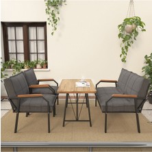 Hayal Serisi Balkon, Bahçe, Cafe - Metal Kanepe Koltuk Takımı - 2+1+1 70 x 110 cm  Masalı - Koyu Gri