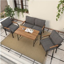 Hayal Serisi Balkon, Bahçe, Cafe - Metal Kanepe Koltuk Takımı - 2+1+1 70 x 110 cm  Masalı - Koyu Gri