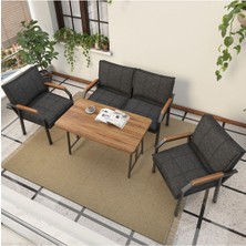 Hayal Serisi Balkon, Bahçe, Cafe - Metal Kanepe Koltuk Takımı - 2+1+1 70 x 110 cm  Masalı - Antrasit