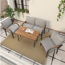 Hayal Serisi Balkon, Bahçe, Cafe - Metal Kanepe Koltuk Takımı - 2+1+1 70 x 110 cm  Masalı - Açık Gri