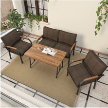Hayal Serisi Balkon, Bahçe, Cafe - Metal Kanepe Koltuk Takımı - 2+1+1 70 x 110 cm  Masalı - Kahverengi