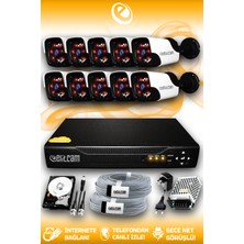 Elitcam 10 Kameralı Panda 10 Dış Kamera Set 100 GB HDD Full Hd Gece Görüşlü Güvenlik Kamerası Sistemi