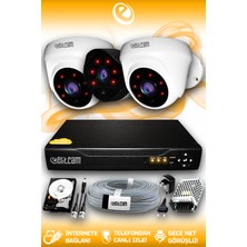 Elitcam 3 Kameralı Uzay 2 İç Kamera Set 250 GB HDD Full Hd Gece Görüşlü Güvenlik Kamerası Sistemi